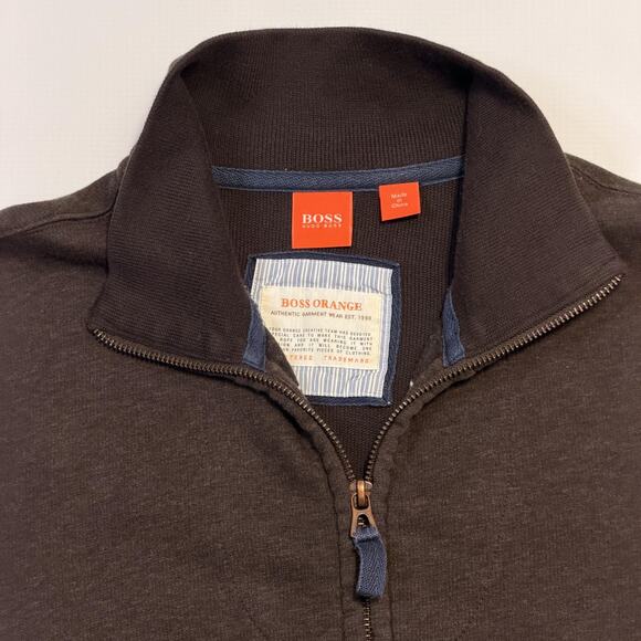BOSS Orange Sweatshirt Mens Medium Brown Full Zip Stand Collar Rib Cuffs Knit - Picture 2 of 13